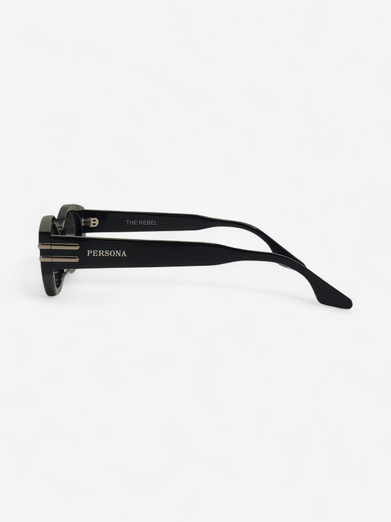 Side profile of Rebel sunglasses - durable black frame
